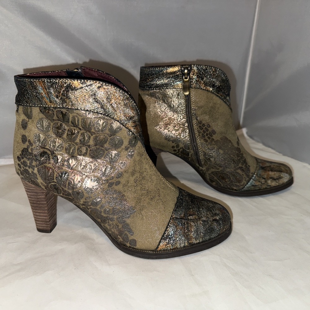 L'Artiste Spring Step Eleni Metallic Taupe Multi Leather Boot Bootie SZ 40 - Picture 3 of 10